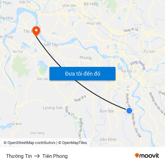 Thường Tín to Tiên Phong map