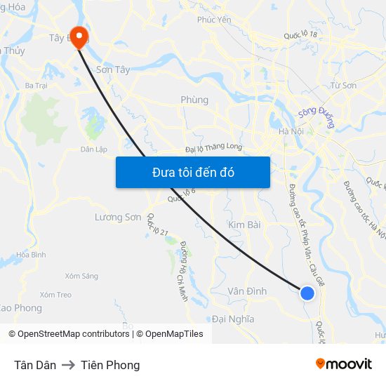 Tân Dân to Tiên Phong map