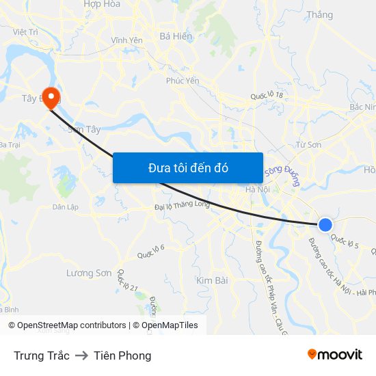 Trưng Trắc to Tiên Phong map