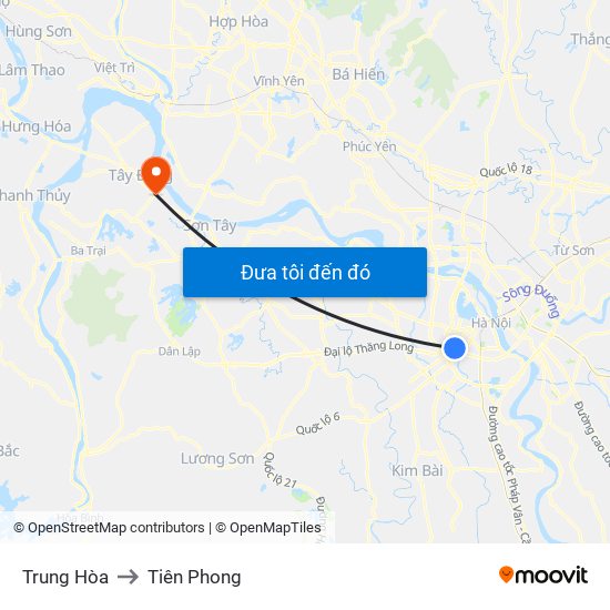 Trung Hòa to Tiên Phong map