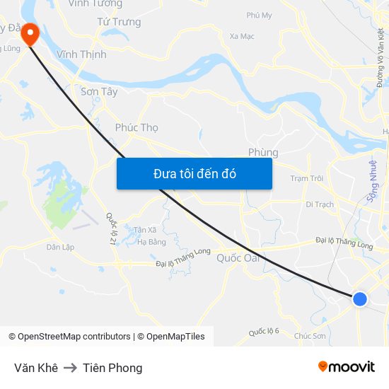 Văn Khê to Tiên Phong map