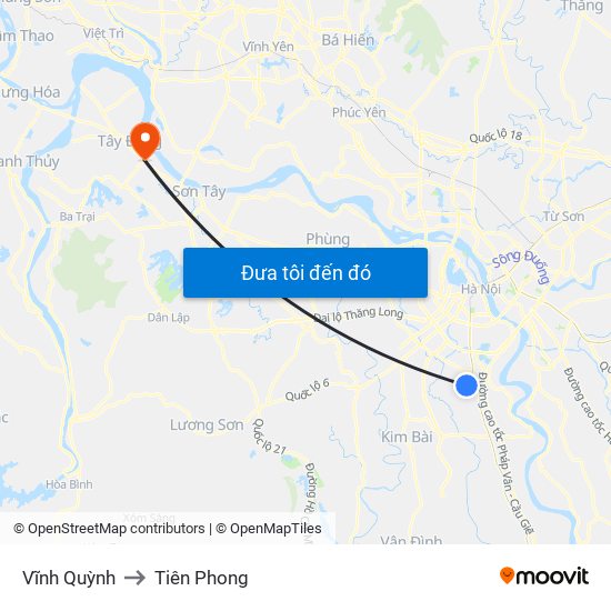Vĩnh Quỳnh to Tiên Phong map