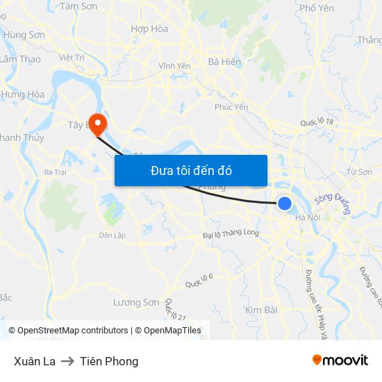 Xuân La to Tiên Phong map