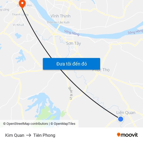 Kim Quan to Tiên Phong map