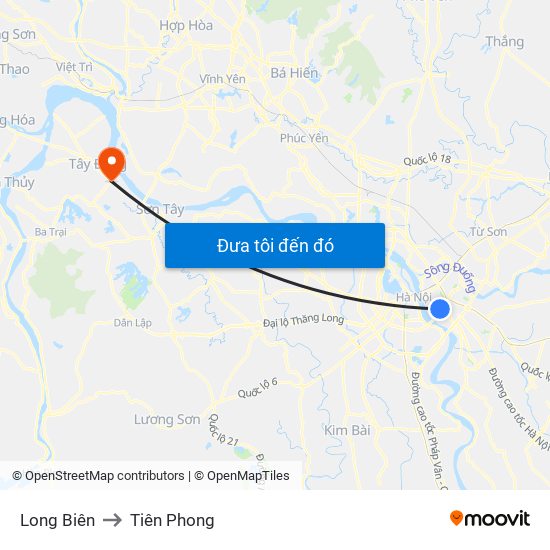 Long Biên to Tiên Phong map