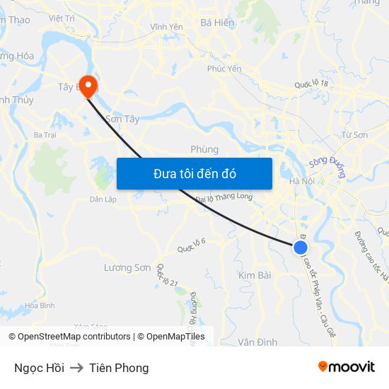 Ngọc Hồi to Tiên Phong map