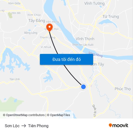 Sơn Lộc to Tiên Phong map