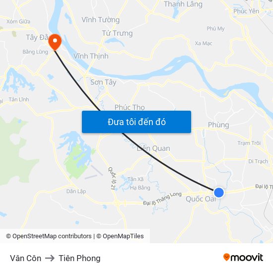 Vân Côn to Tiên Phong map