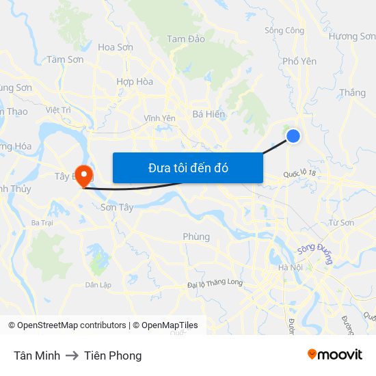 Tân Minh to Tiên Phong map