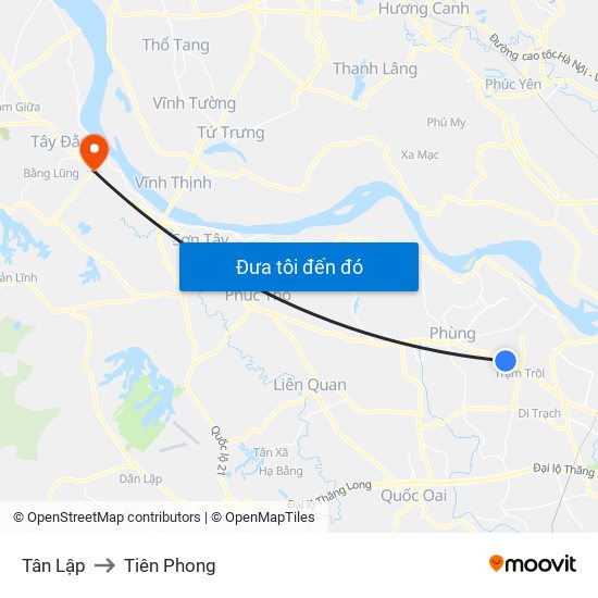 Tân Lập to Tiên Phong map