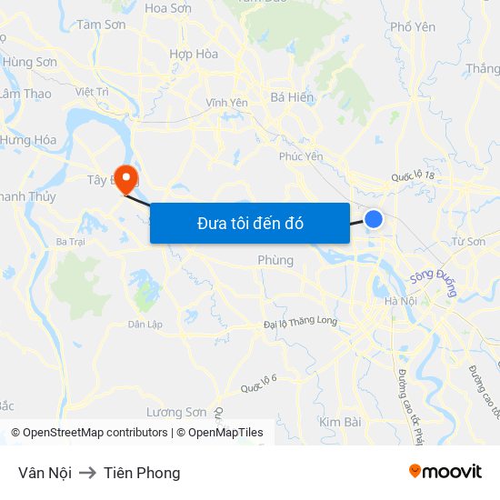 Vân Nội to Tiên Phong map