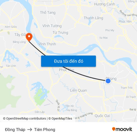Đồng Tháp to Tiên Phong map