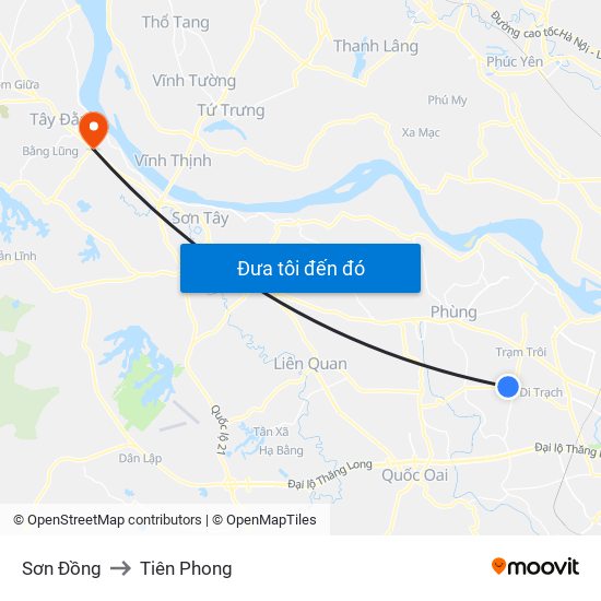 Sơn Đồng to Tiên Phong map