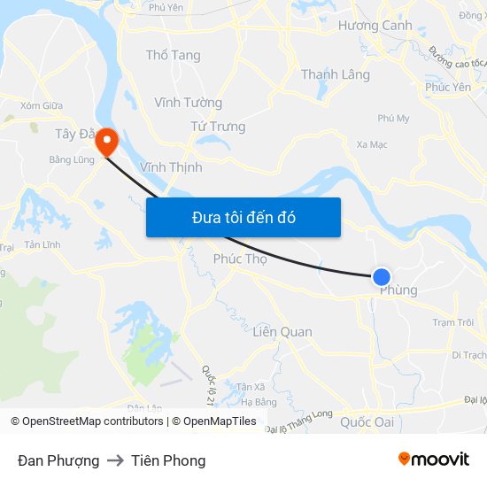 Đan Phượng to Tiên Phong map