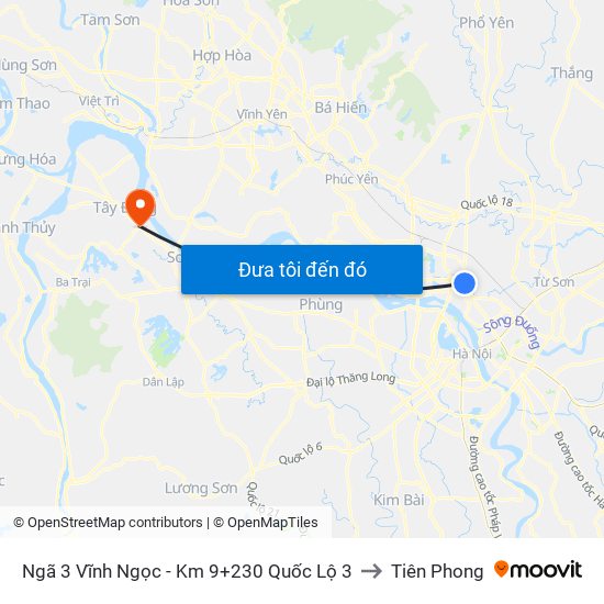 Ngã 3 Vĩnh Ngọc - Km 9+230 Quốc Lộ 3 to Tiên Phong map