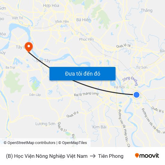 (B) Học Viện Nông Nghiệp Việt Nam to Tiên Phong map