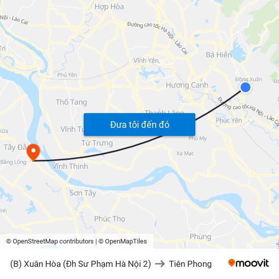 (B) Xuân Hòa (Đh Sư Phạm Hà Nội 2) to Tiên Phong map