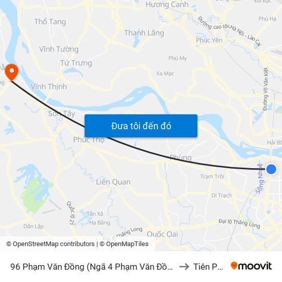 96 Phạm Văn Đồng (Ngã 4 Phạm Văn Đồng - Xuân Đỉnh) to Tiên Phong map