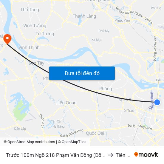 Trước 100m Ngõ 218 Phạm Văn Đồng (Đối Diện Công Viên Hòa Bình) to Tiên Phong map