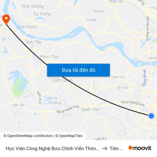 Học Viện Công Nghệ Bưu Chính Viễn Thông - Trần Phú (Hà Đông) to Tiên Phong map