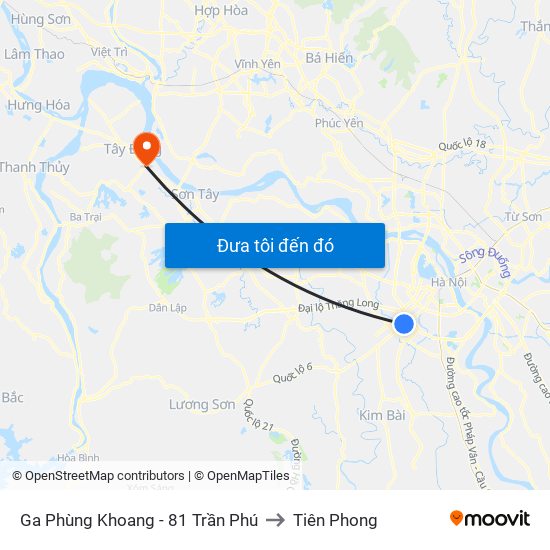Ga Phùng Khoang - 81 Trần Phú to Tiên Phong map