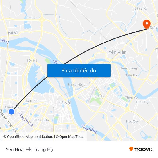 Yên Hoà to Trang Hạ map