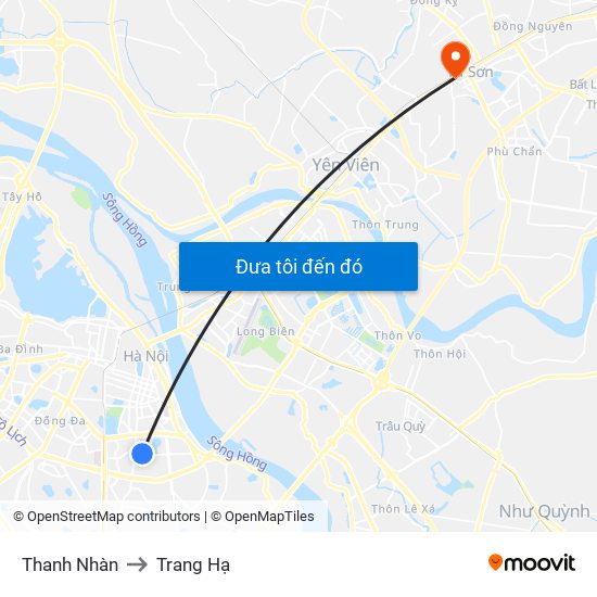 Thanh Nhàn to Trang Hạ map