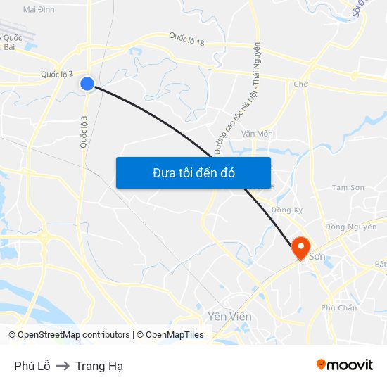 Phù Lỗ to Trang Hạ map