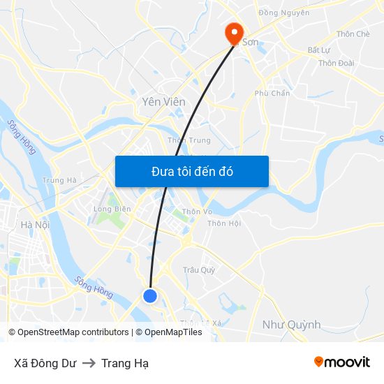 Xã Đông Dư to Trang Hạ map