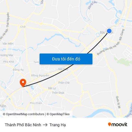 Thành Phố Bắc Ninh to Trang Hạ map