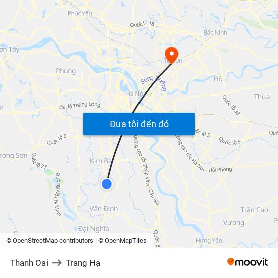 Thanh Oai to Trang Hạ map