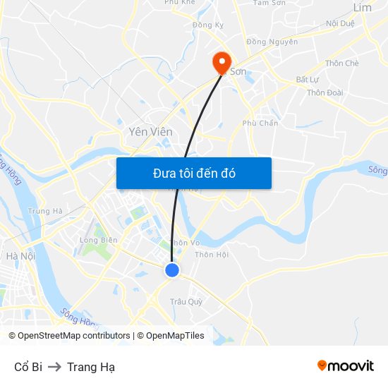 Cổ Bi to Trang Hạ map