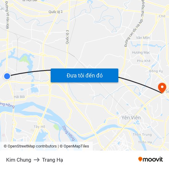 Kim Chung to Trang Hạ map