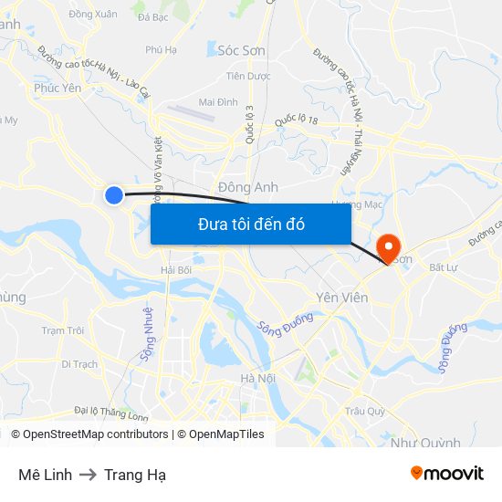 Mê Linh to Trang Hạ map