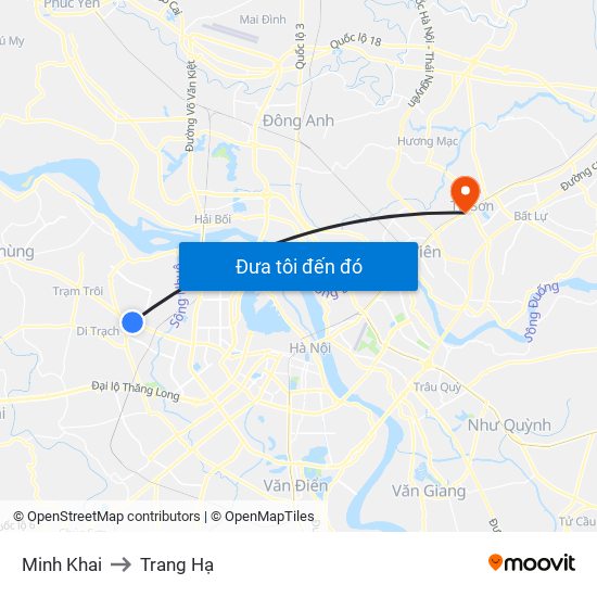 Minh Khai to Trang Hạ map