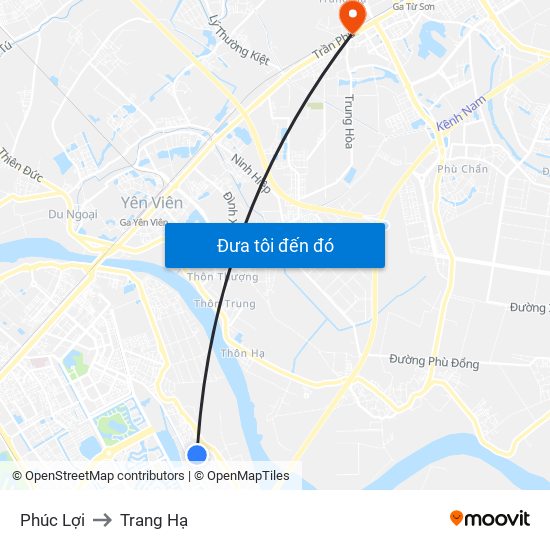 Phúc Lợi to Trang Hạ map