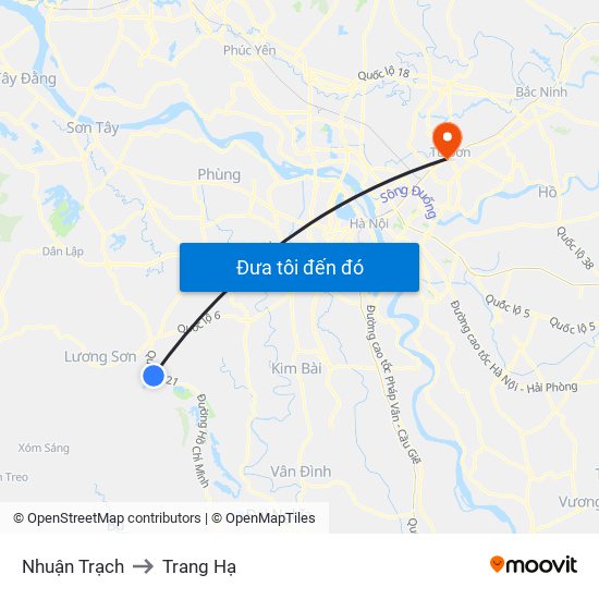 Nhuận Trạch to Trang Hạ map