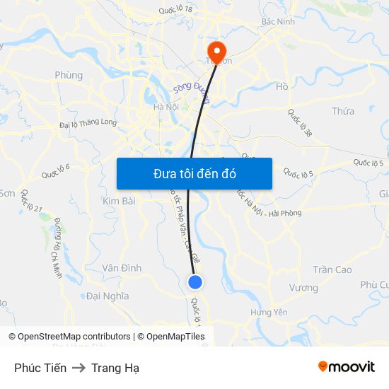 Phúc Tiến to Trang Hạ map