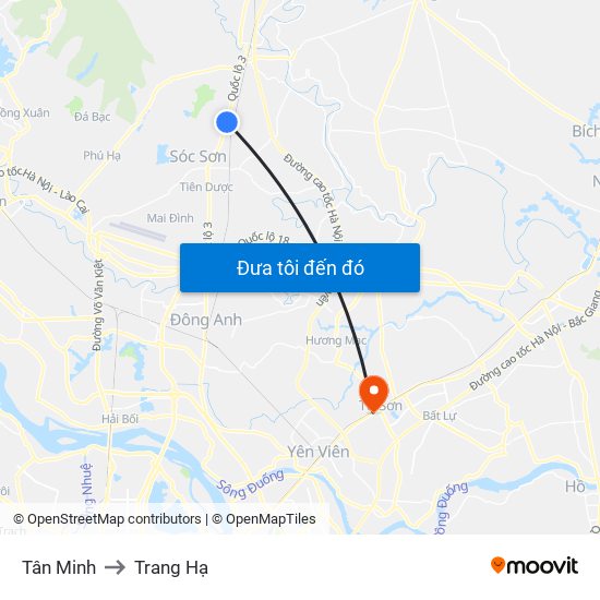 Tân Minh to Trang Hạ map