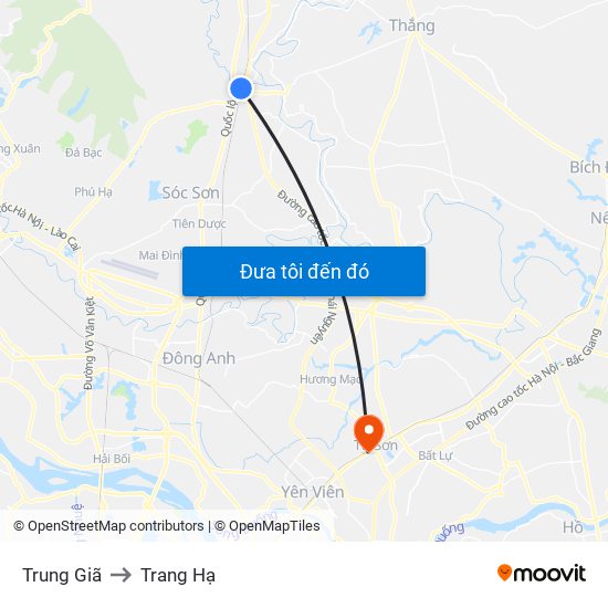 Trung Giã to Trang Hạ map