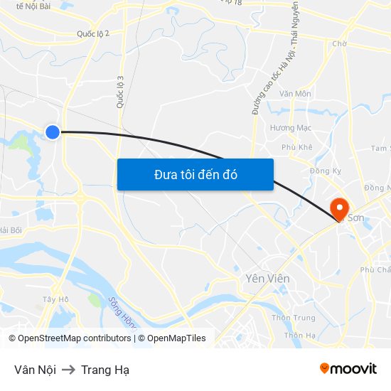 Vân Nội to Trang Hạ map