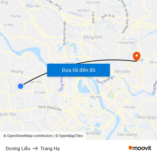 Dương Liễu to Trang Hạ map