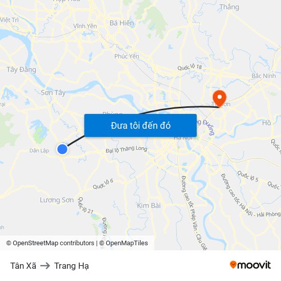 Tân Xã to Trang Hạ map