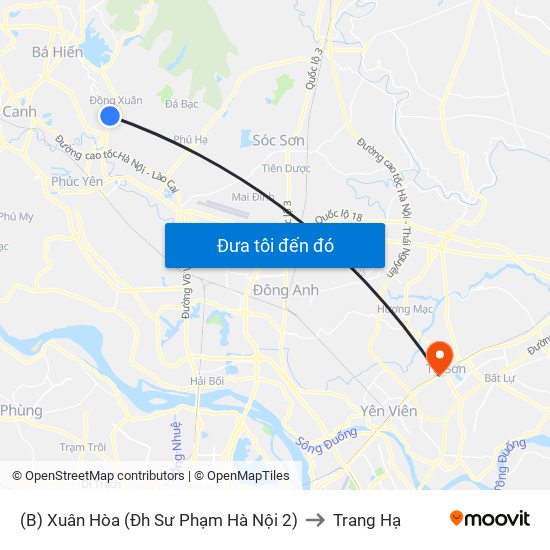 (B) Xuân Hòa (Đh Sư Phạm Hà Nội 2) to Trang Hạ map