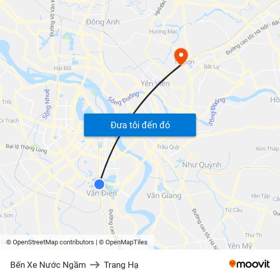 Bến Xe Nước Ngầm to Trang Hạ map