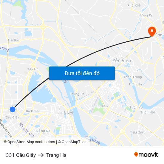 331 Cầu Giấy to Trang Hạ map