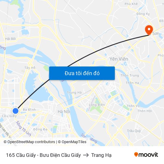 165 Cầu Giấy - Bưu Điện Cầu Giấy to Trang Hạ map