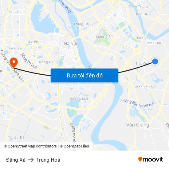 Đặng Xá to Trung Hoà map