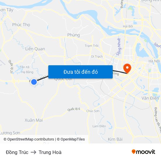 Đồng Trúc to Trung Hoà map