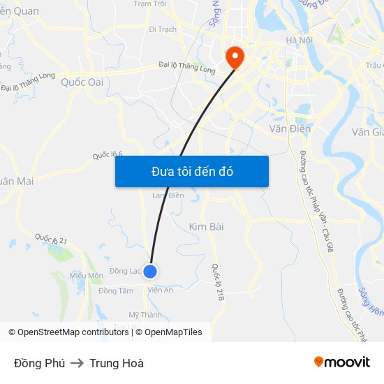 Đồng Phú to Trung Hoà map